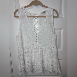 American Eagle Outfitters White Eyelet Sleeveless Top
